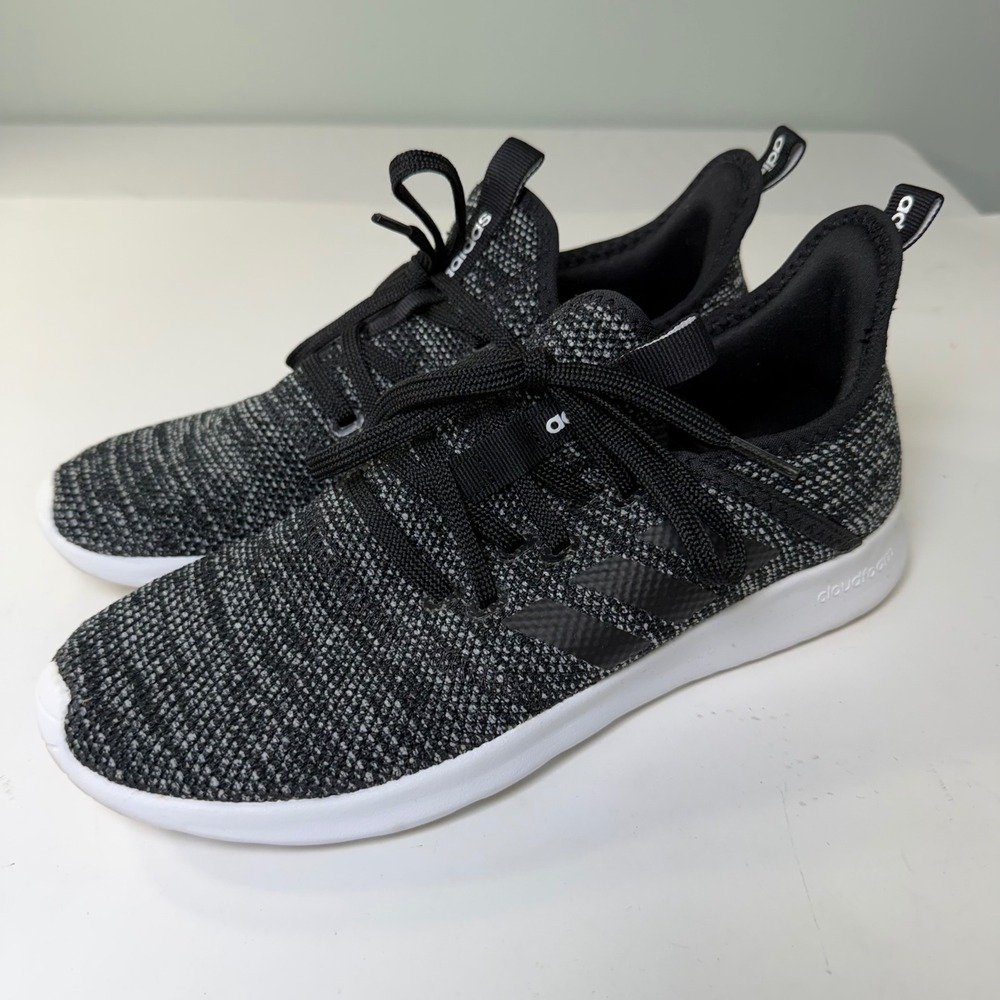 Adidas Cloudfoam Pure Womens Running Shoes Black White Marled Knit Size 7.5